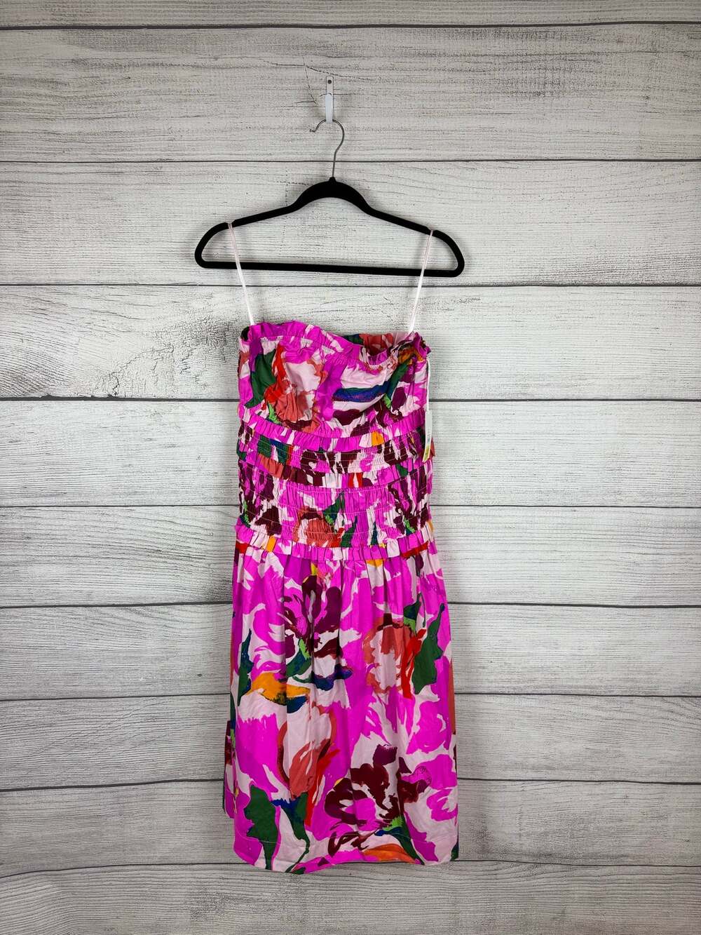 Free Assembly Women's Pink Printed Strapless Smocked Midi Dress Size Medium